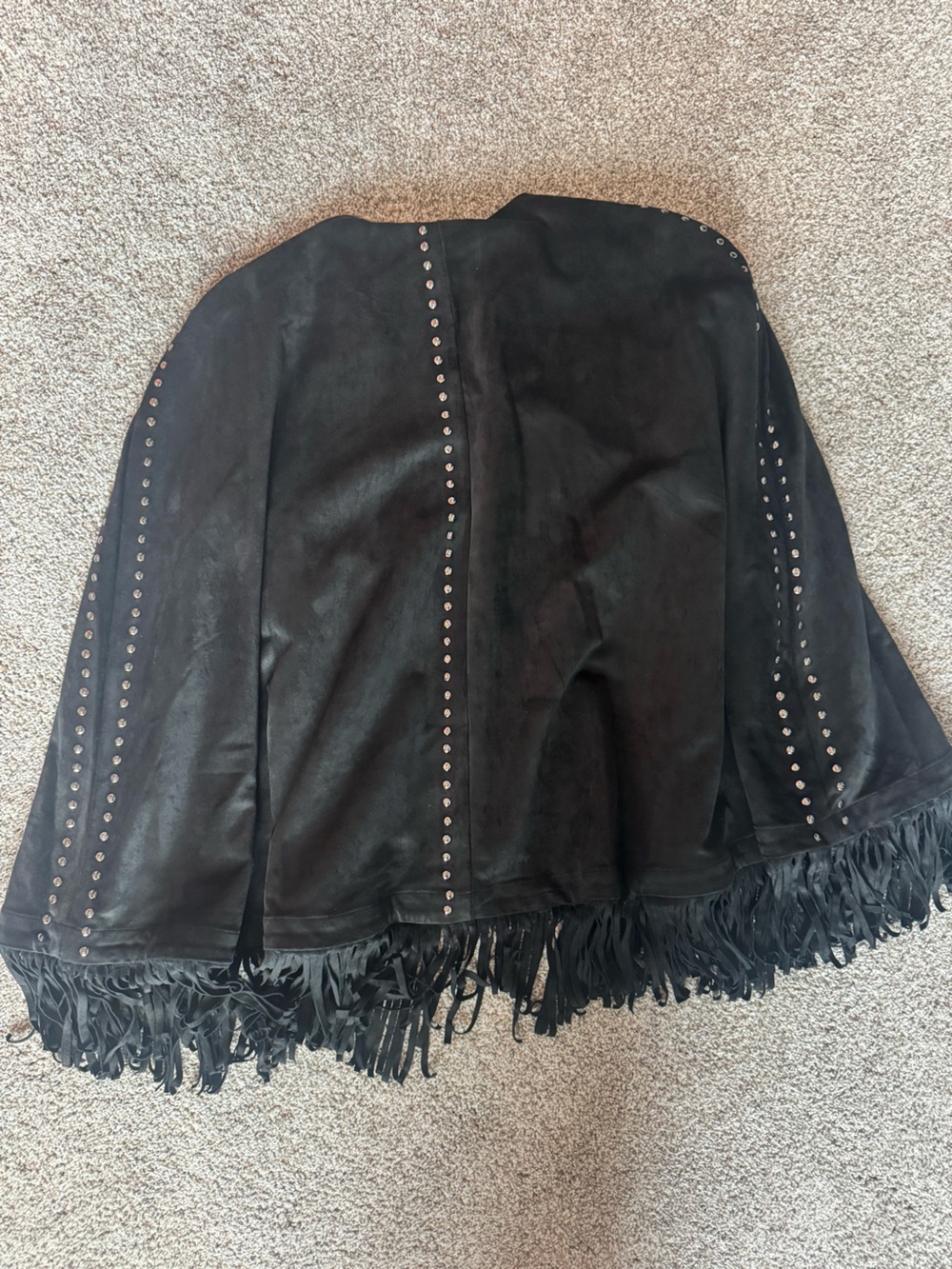 Roach and Roll Denim Black Studded Fringe Cape Coat - Picture 4 of 5